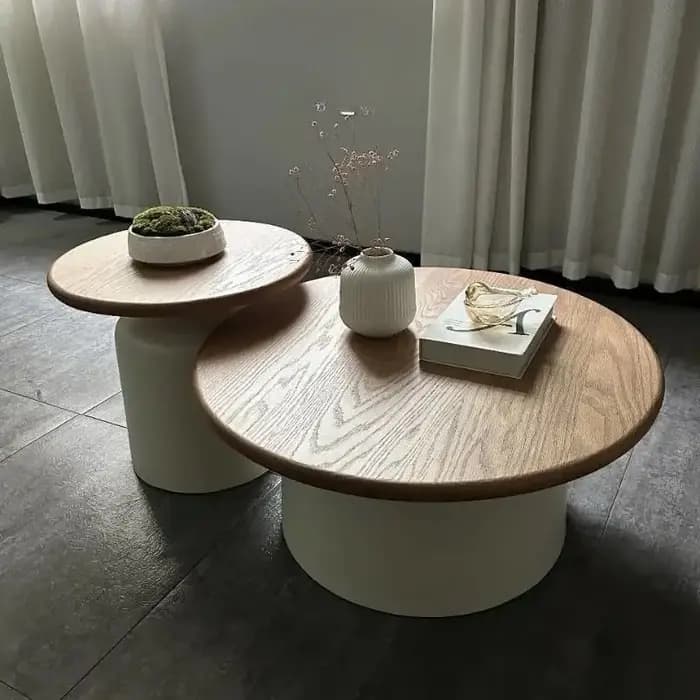 Table basse ronde en bois, support de chevet minimaliste, Table d'appoint nordique crémeuse pour sal