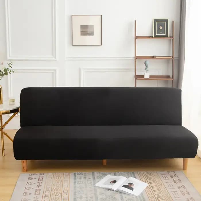 LANMOLFE-Juste de protection pliable pour canapé-lit, couleur unie, sans accoudoirs, 1 pièce