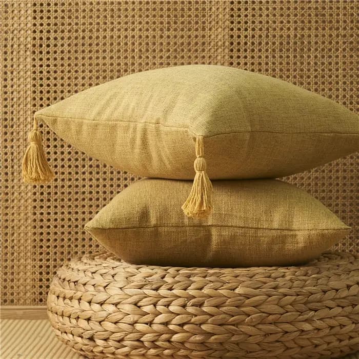 Juste de coussin en lin jaune pour canapé