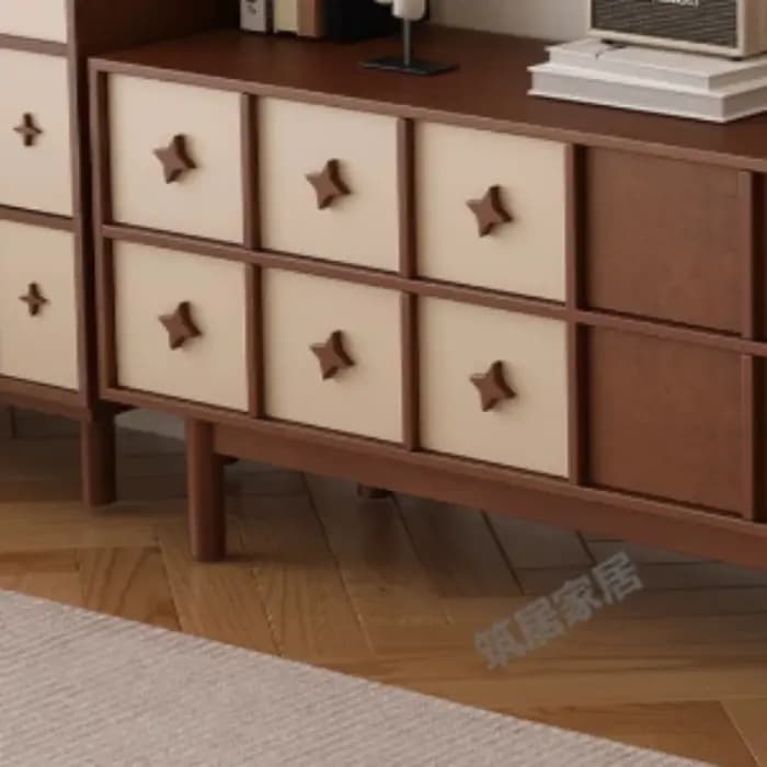 Meuble TV en bois massif style Farmhouse avec éclairage intégré sous le rangement