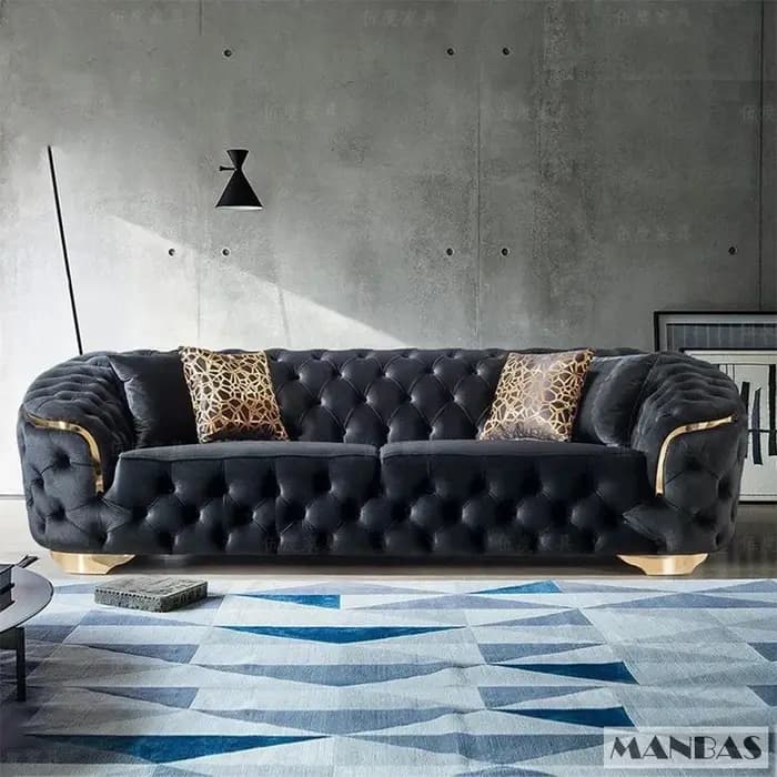 Linlamlim Canapé sectionnel Chesterfield classique avec boutons en tissu