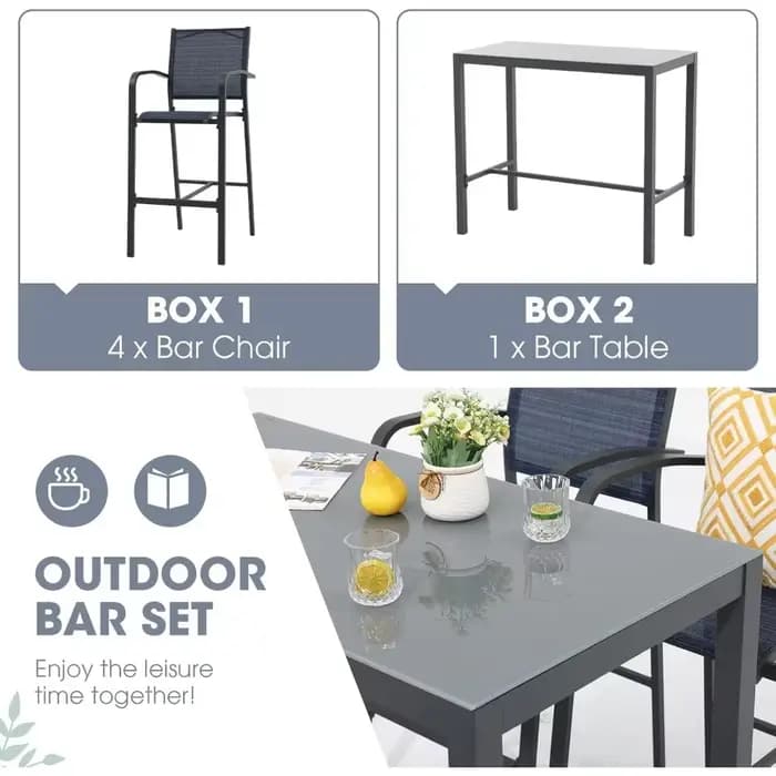 OC Orange-ensemble de Bar de Patio décontracté 5 pièces, Table à manger et chaises d'extérieur en ti