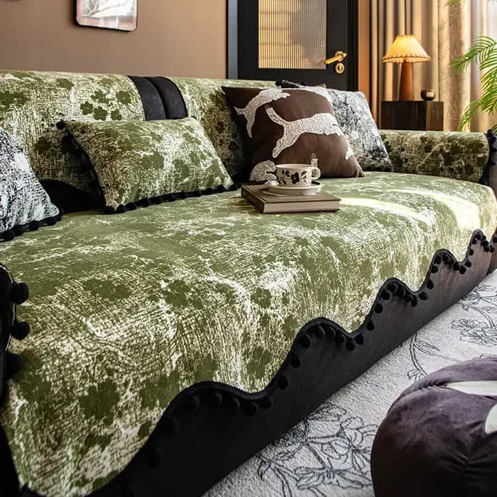 Coussin de canapé en chenille à fleurs rétro