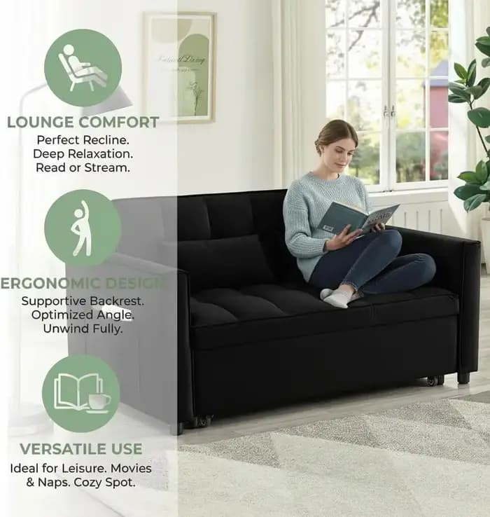 Canapé-lit Loveseat, canapé convertible 3 en 1, canapé-lit avec dossier réglable, canapé moderne rem