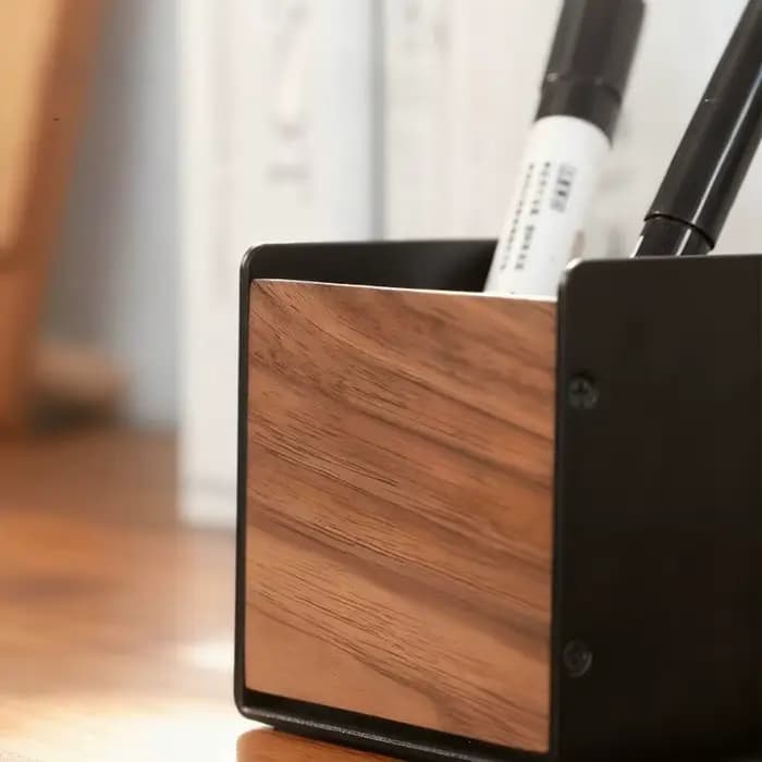 Organisateur de bureau en bois massif noyer avec supports en alliage d'aluminium – Rangement pratique pour fournitures