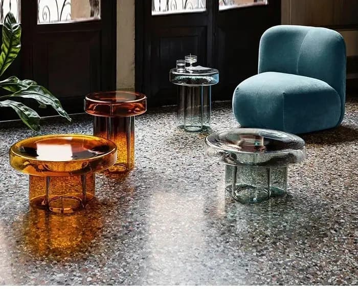 Table basse en verre transparent, table de chevet ronde moderne, table d'appoint pétale nordique, sa