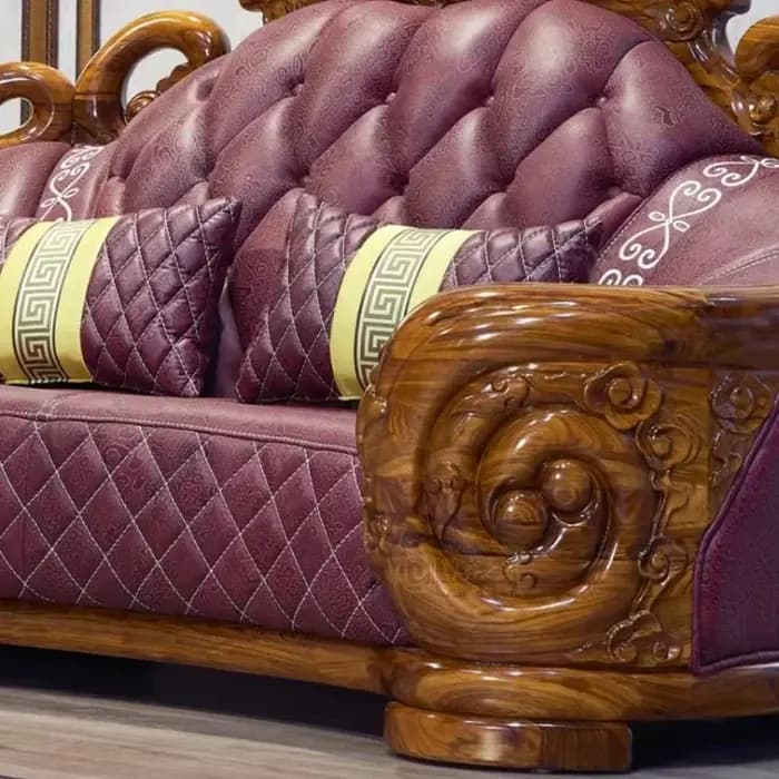 Canapé de luxe européen en cuir véritable sculpté