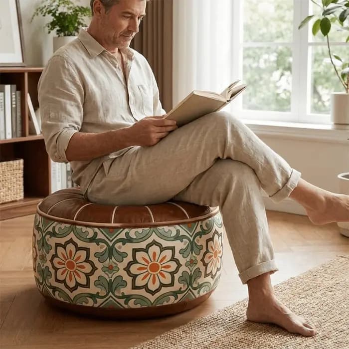 Housse de pouf de canapé de style bohème en cuir PU, pouf de rangement non rembourré, pliable, grande capacité, sac de rangement pour vêtements, chambre à coucher