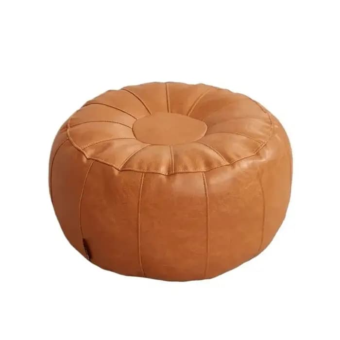 Pouf de rangement rond en similicuir non rembourré