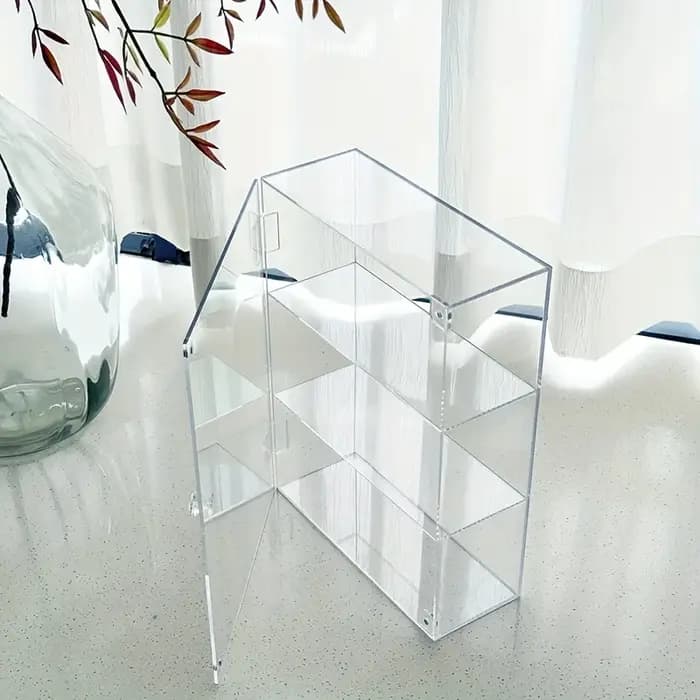 Vitrine en acrylique à porte ouverte avec poignée, rangement transparent anti-poussière de grande ca