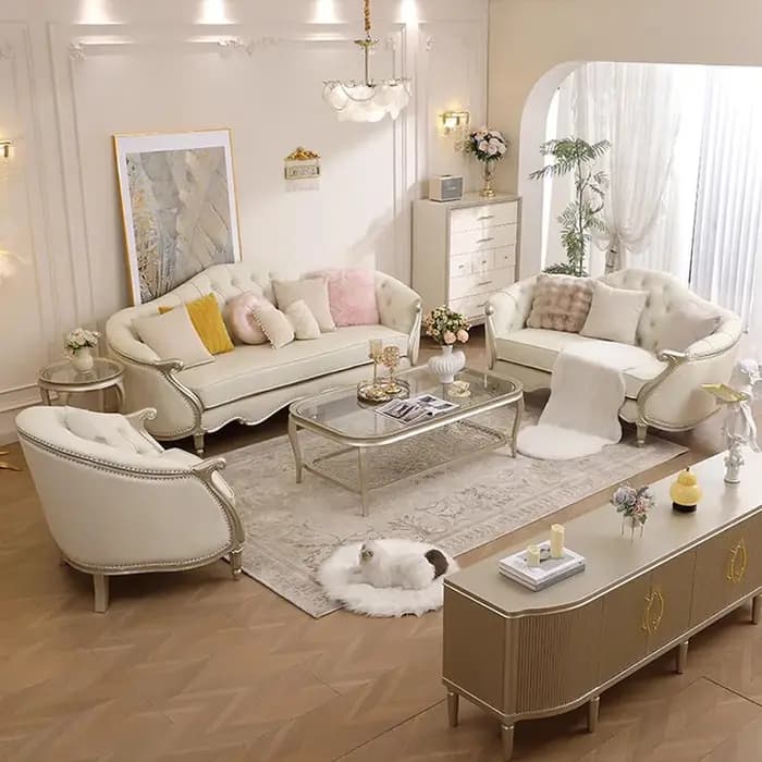 Canapé irrégulier de luxe design blanc intérieur salon clair mode