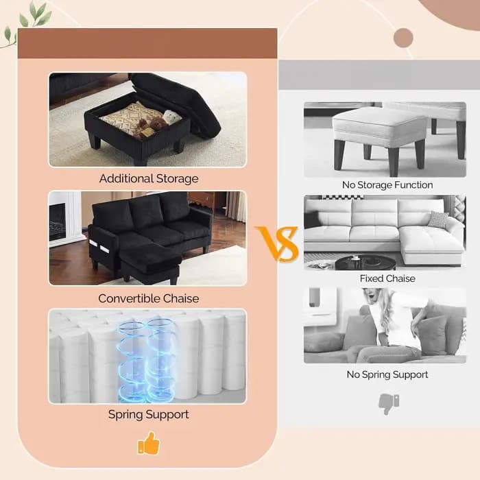 Canapé en forme de L de 68,5' avec rangement mobile, canapé modulable en tissu corduroy, personnalis
