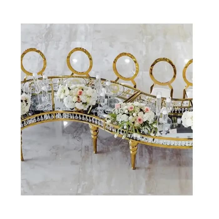 Table à manger de mariage de luxe en acier inoxydable doré | Table de banquet d'événements à plate