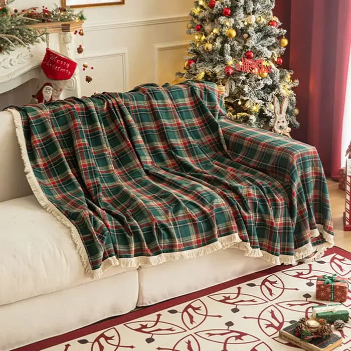 Housse de serviette de canapé à carreaux de noël