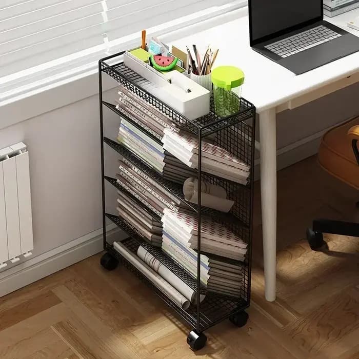 Grande bibliothèque, chariot de bibliothèque, étagère de rangement de livres mobiles, support de bibliothèque en métal, support de rangement de documents de bureau, organisateur de chambre d'enfant