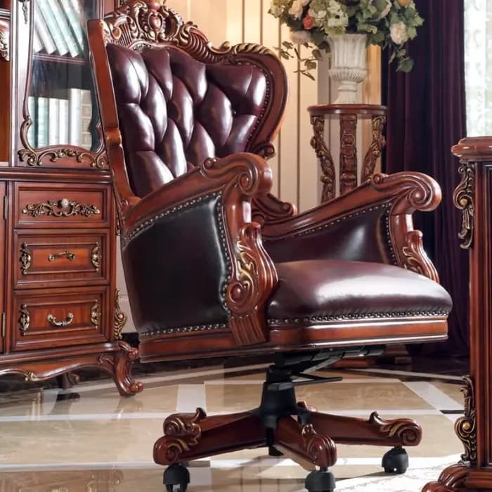 Chaise De bureau en bois massif Vintage luxe Mobile en cuir salle à manger