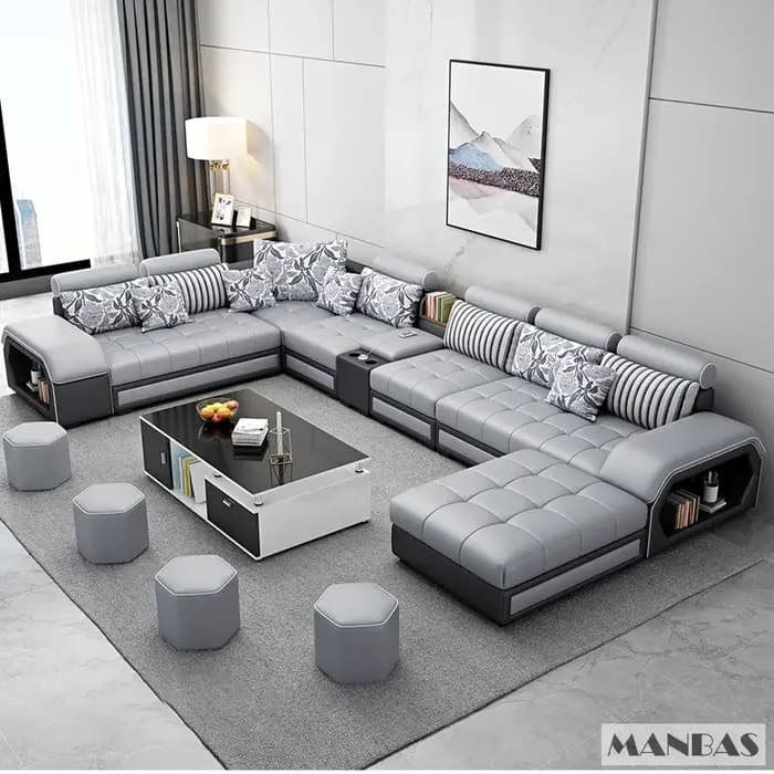 Linlamim-Ensemble de canapés en tissu pour salon, avec port USB et piste, en forme de U, pour la mai