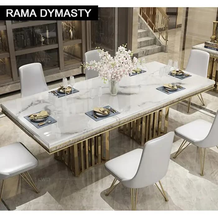 Rama Dymasty-Table à manger rectangulaire en marbre, acier inoxydable, meubles de maison modernes, t