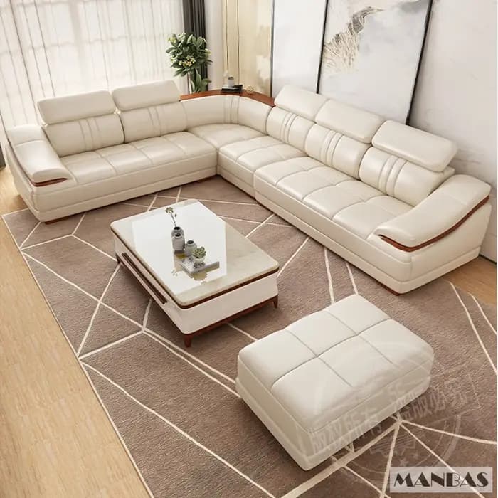 Ensemble de canapé sectionnel élégant en cuir véritable avec porte-gobelets