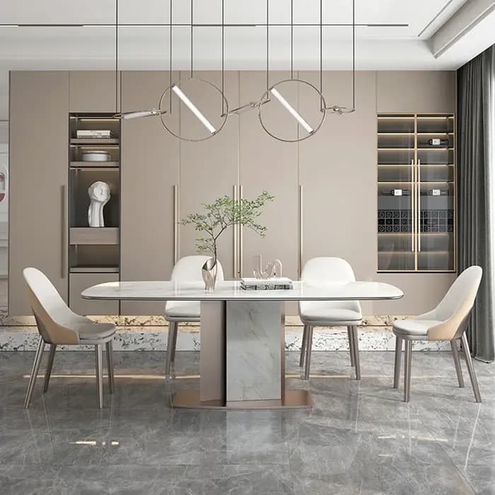 Sièges de table à manger rectangulaires modernes en pierre frittée série Luxotic pour 6 à 8 personnes
