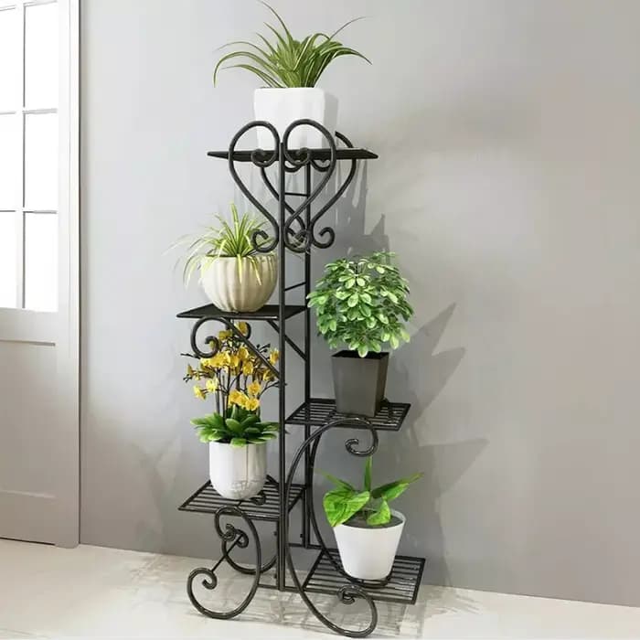 Étagère Plante Intérieure, Porte Plantes Fer Forgé Extérieur Intérieur de 5 Niveaux Support Pot de F