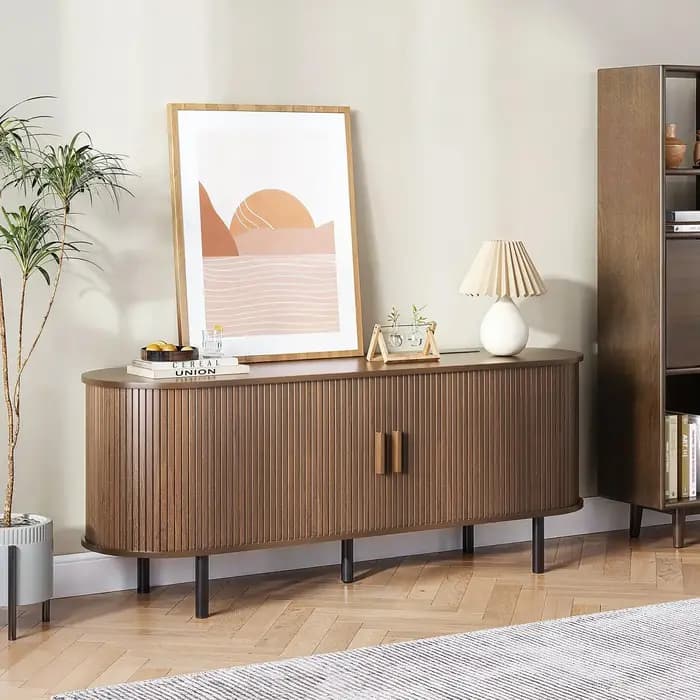 Meuble TV avec prise de courant pour téléviseur jusqu'à 60/70 ", table TV avec portes coulissantes,