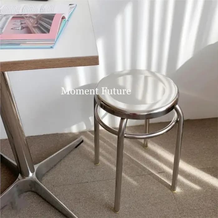 Fauteuil de loisirs individuel MOMO, tabouret rond en acier inoxydable argenté, chaise design modern