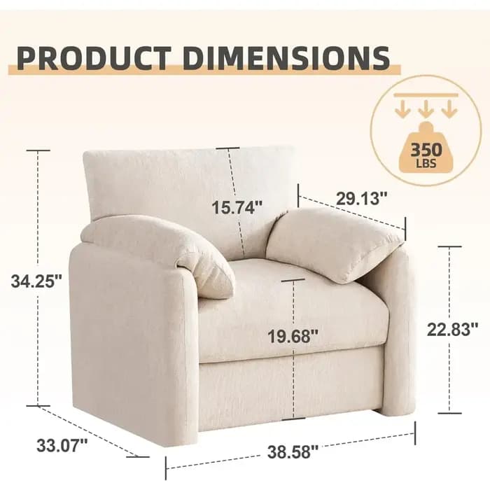 Fauteuil en chenille surdimensionné moderne du milieu du siècle, 38,6 de large, chaise longue élégan