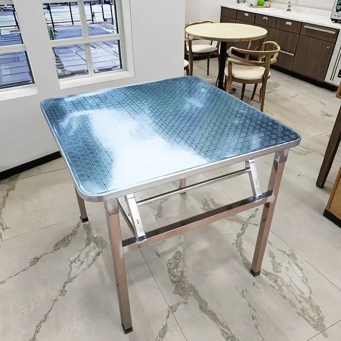 Table à manger carrée pliante en acier inoxydable