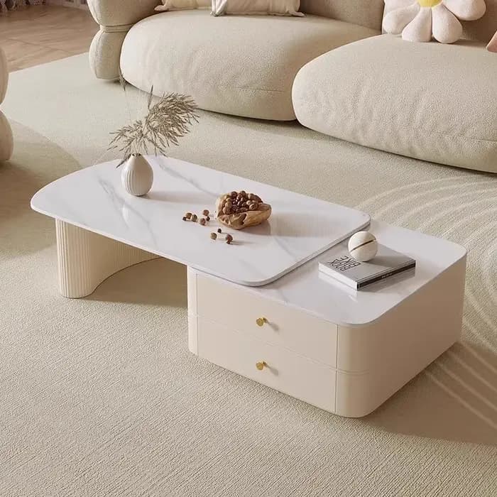 Petite Table basse réglable tiroirs Design Tables basses extensibles blanches rangement