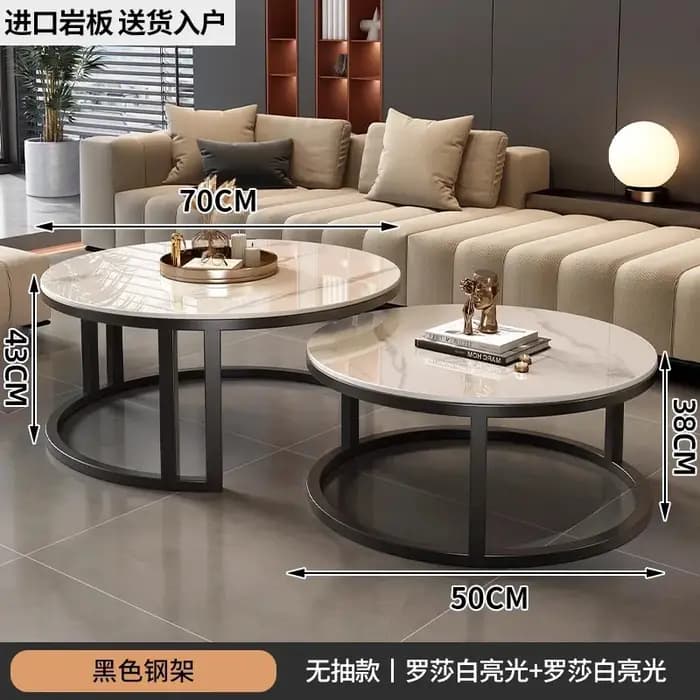 Table basse en dalle de roche à bords arrondis Hakka, style moderne simple, pour petit appartement,