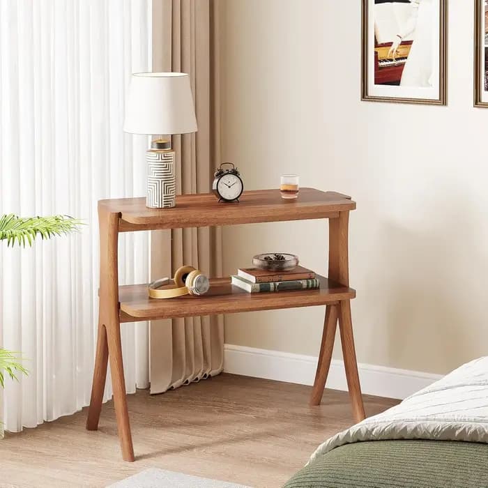 Table d'appoint pour salon, table d'appoint de ferme avec étagère de rangement à 2 niveaux et pieds