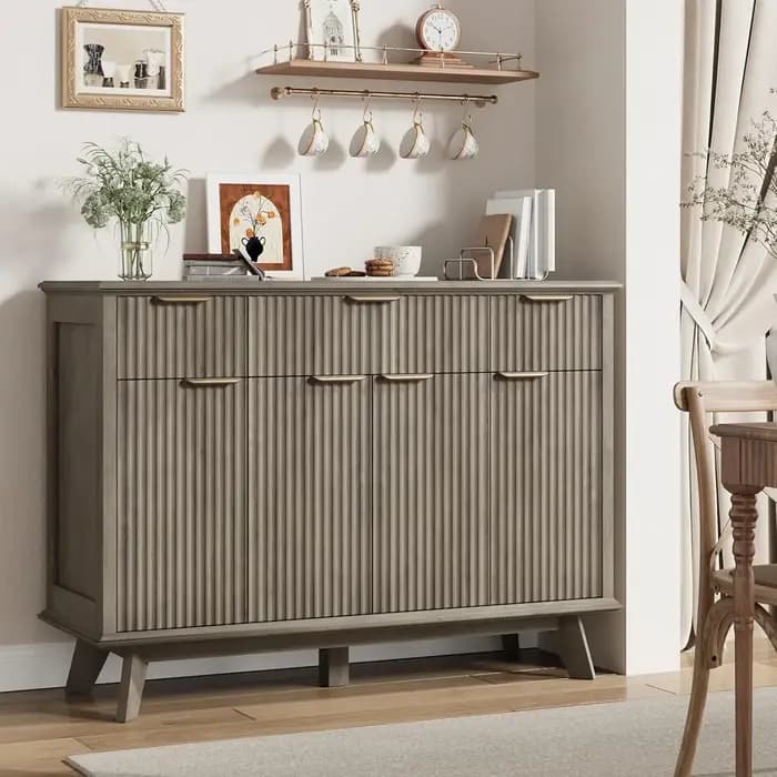 Buffet latéral cannelé QUW avec station de charge, armoire de rangement de cuisine de 47,2 pouces av