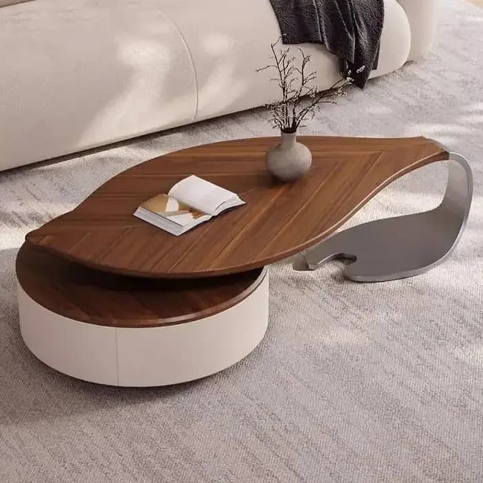 Table basse en placage de noyer en forme de feuille moderne personnalisée, lumière de luxe pour salo