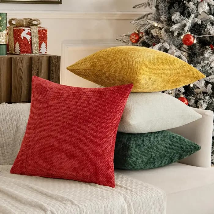 Housses de coussin décoratives en chenille douce neutres 18x18 pouces pour canapé