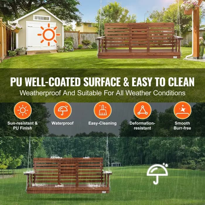 SucceBuy Balançoire de porche en bois de 5 pieds, banc de patio pour cour et jardin, banc de chaise