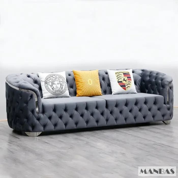 Linlamlim Canapé sectionnel Chesterfield classique avec boutons en tissu