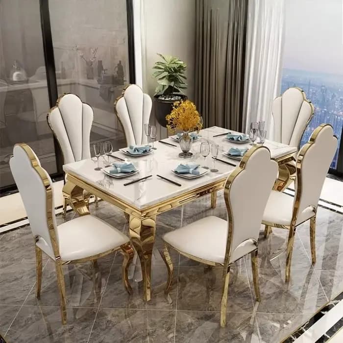 Table à manger rectangulaire de luxe en marbre