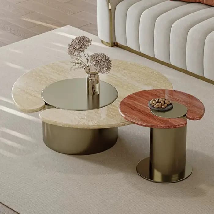 Table basse irrégulière en marbre chromé pour salon