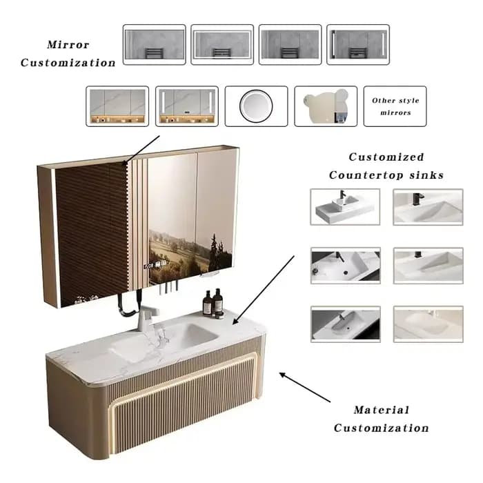 Meubles de salle de bain modernes en bois avec vasque intégrée