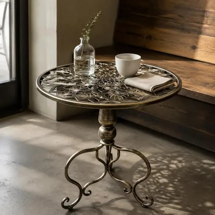 Table d'appoint ronde sculptée, petite table d'appoint ronde pour balcon, gain de place