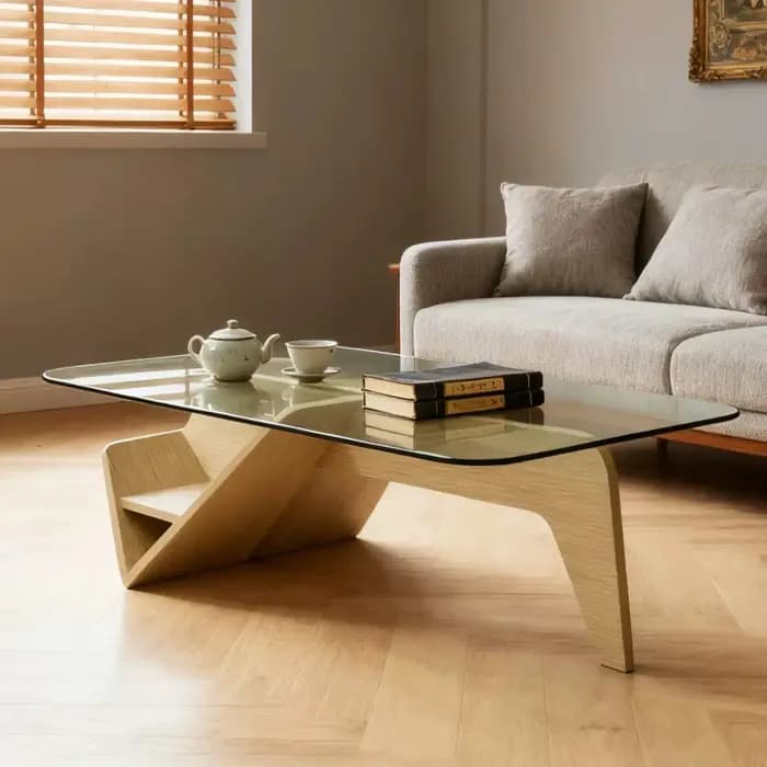 Table basse de rangement en verre