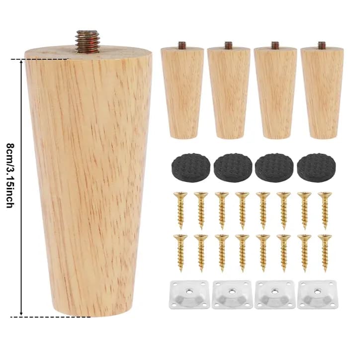 Pieds de meubles de remplacement en bois, 4 pièces, 8/15/20/25cm de hauteur, pied de Table avec vis,