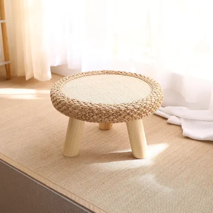 Table basse à baie vitrée en rotin et bois massif