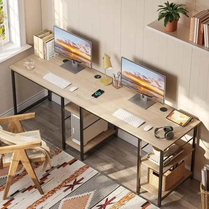 Bureau d'ordinateur d'angle réversible Bestier en forme de L avec étagères de 86,6 pouces ou table l