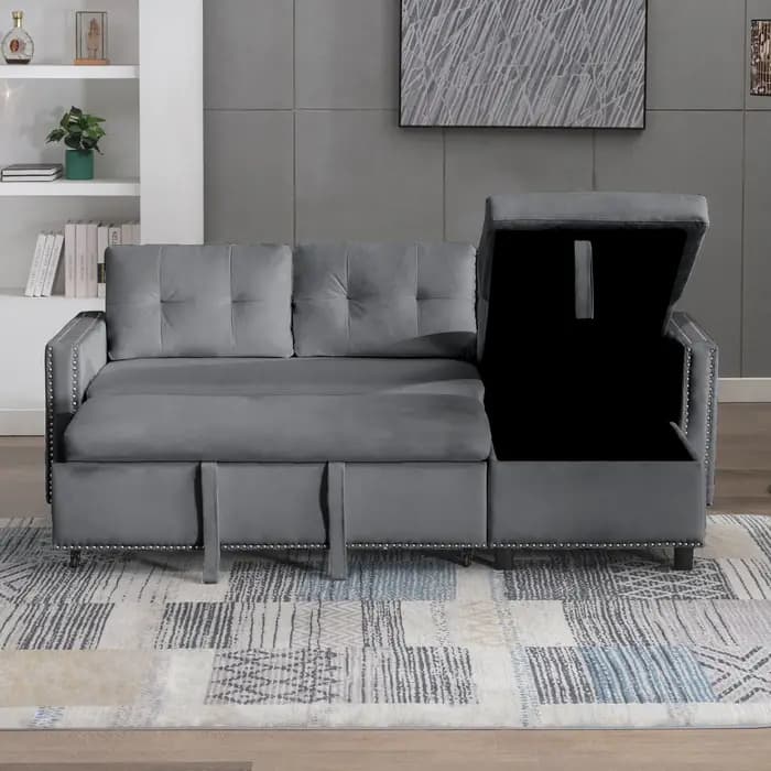 HORGgland-Canapé convertible en forme de L avec chaise de rangement, canapé-lit en velours, canapé-l