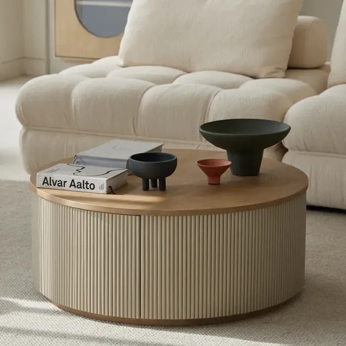 Table basse ronde en bois de chêne