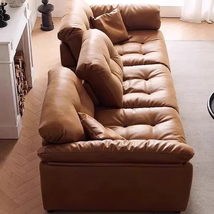 Canapé nuage de style rétro pour salon, petit appartement, en cuir, dossier amovible, style antique