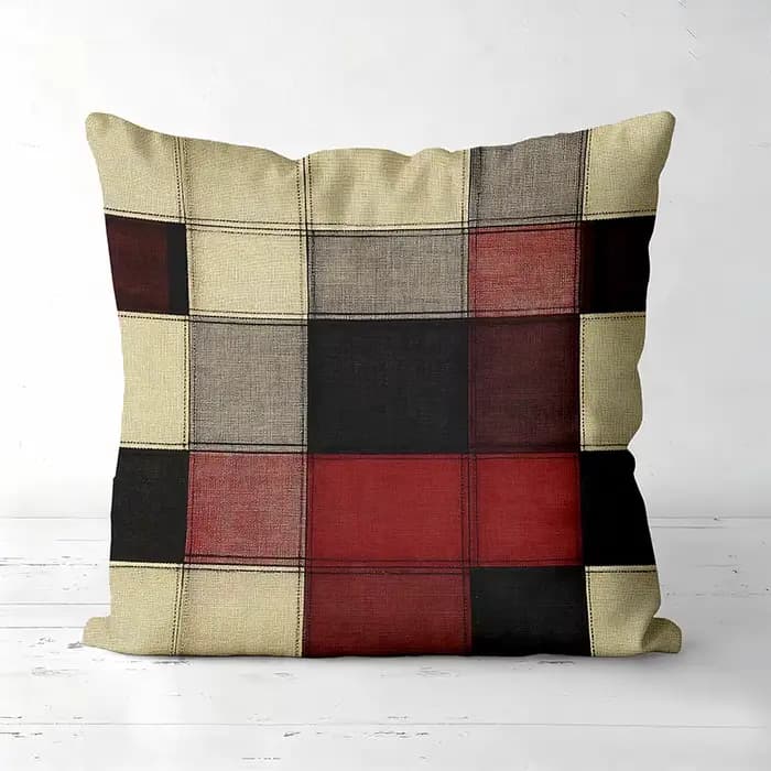 Housse de coussin décorative à motif patchwork écossais