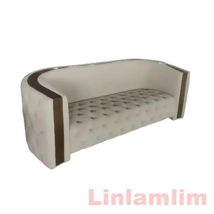 Ensemble de canapés capitonnés en cuir véritable de luxe – Canapé Chesterfield avec dossier incurvé et boutons
